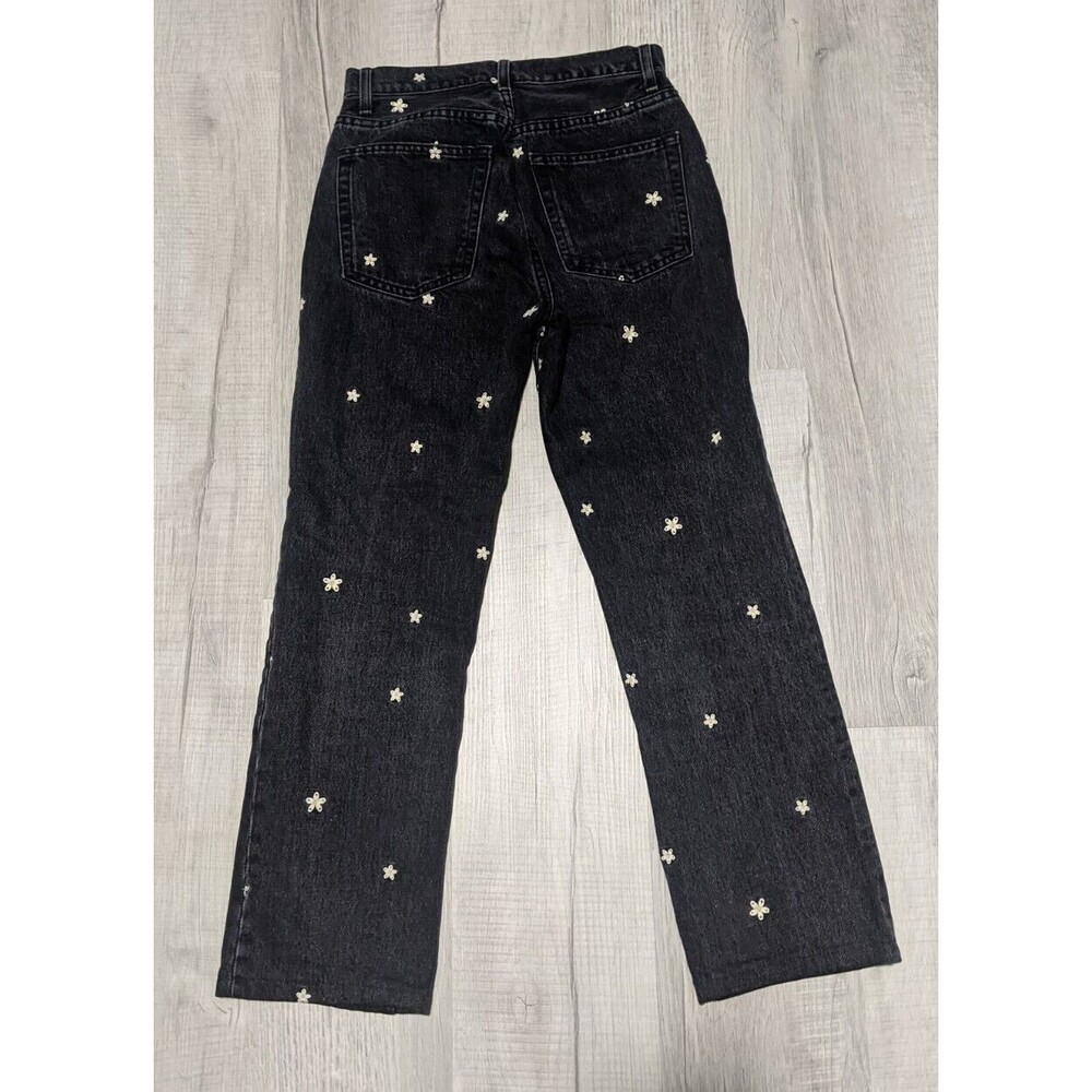 Reformation Cynthia High Relaxed Black Daisy Jeans Women's Size 25 - Picture 6 of 10